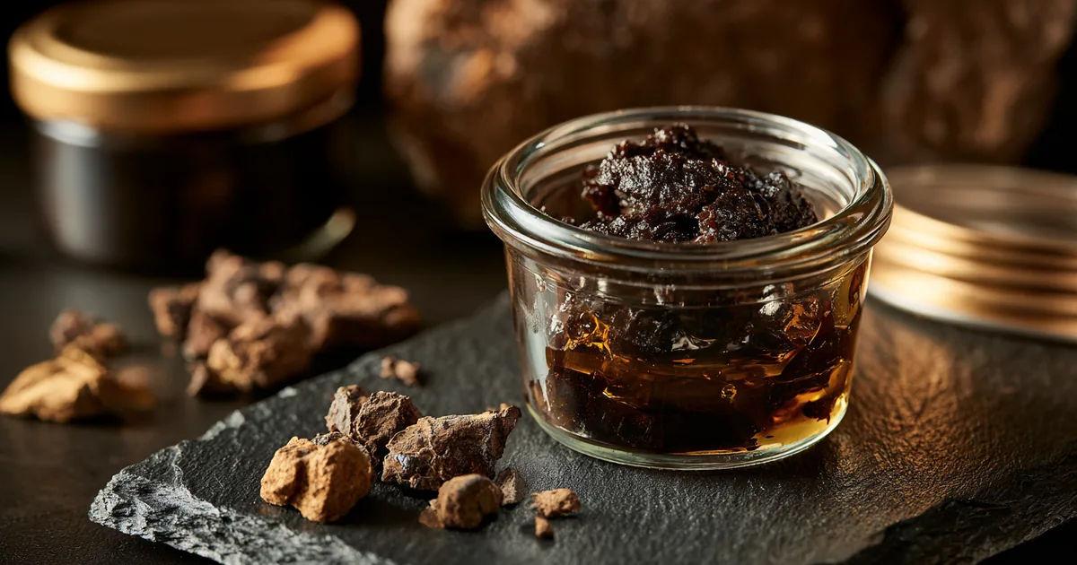 Résine de shilajit purifiée, utilisée comme booster naturel de testostérone